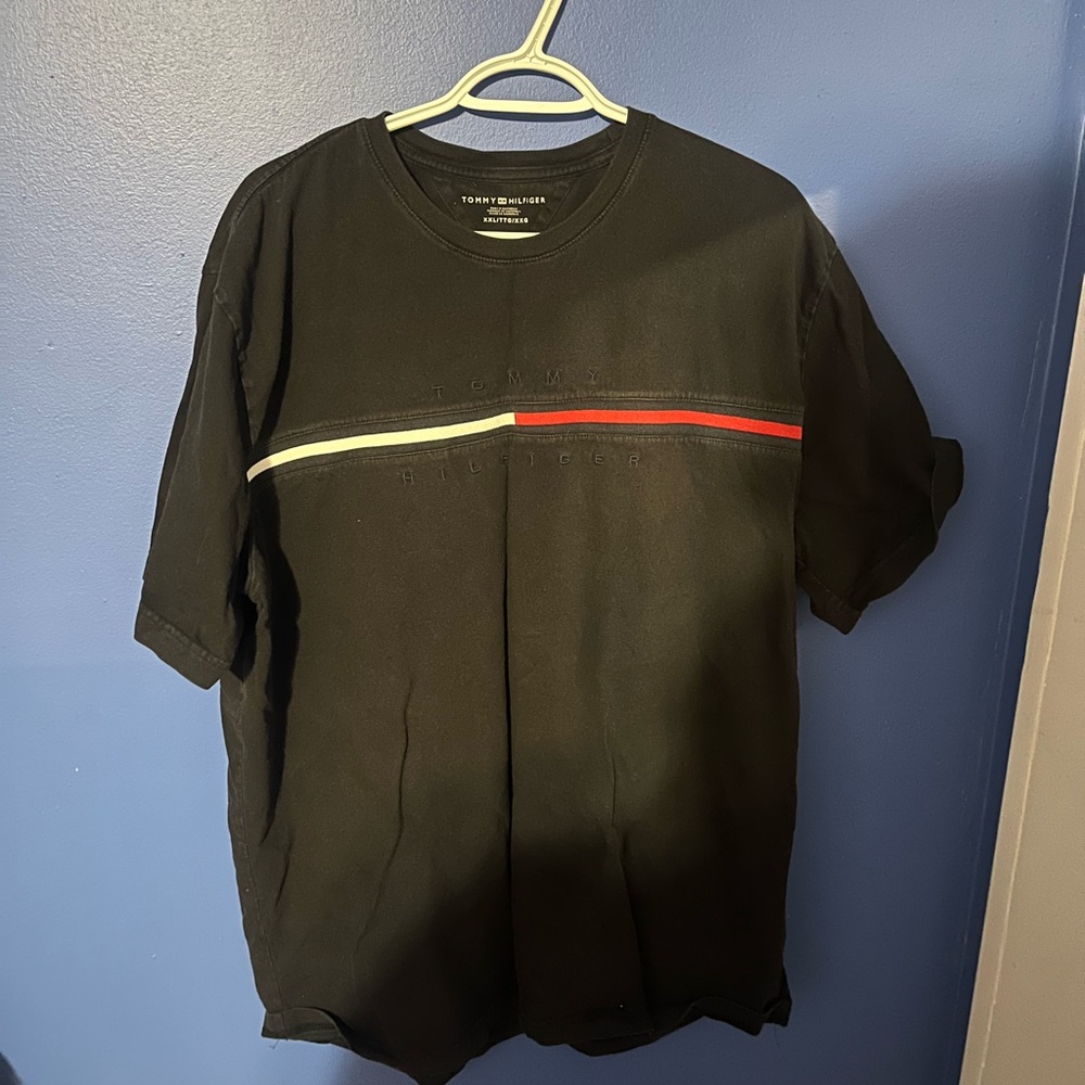 Tommy Hilfiger Black Tee with Red and White Stripes